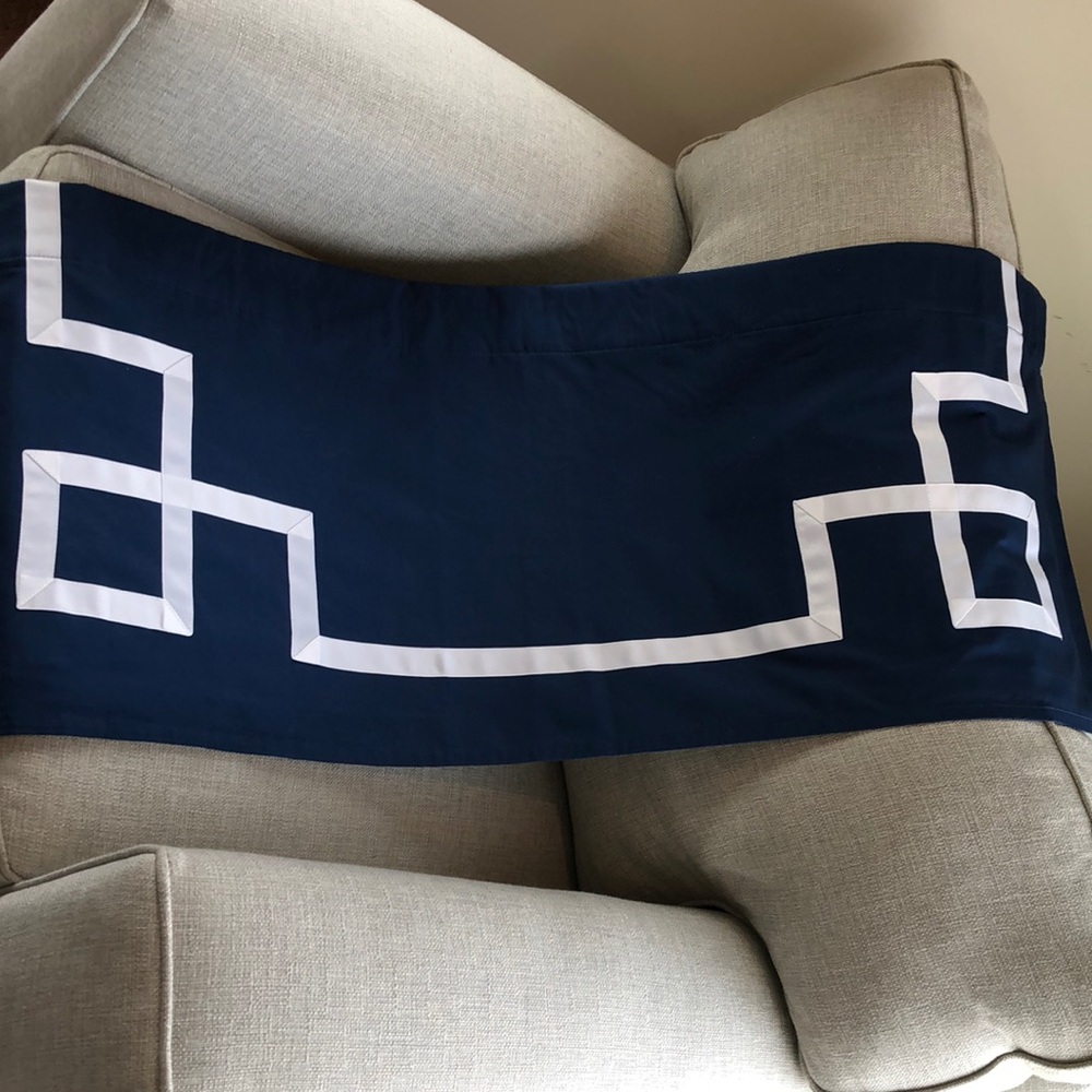 Set of three blue and white window valances